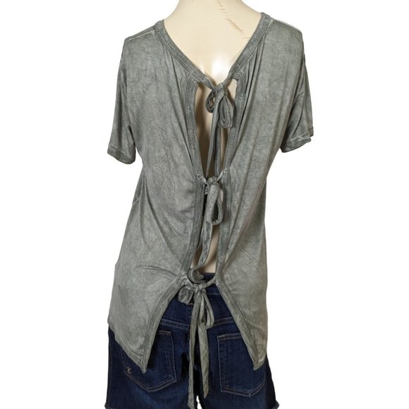 Mustard Seed short sleeve open back with 3 ties greenish gray top size S - Picture 2 of 8